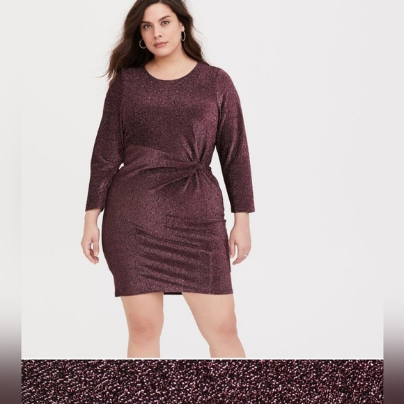 NWT Torrid Rose Gold Glitter Knotted Shift Midi Dress Stretch Plus Size 5X or 28 - Picture 1 of 10